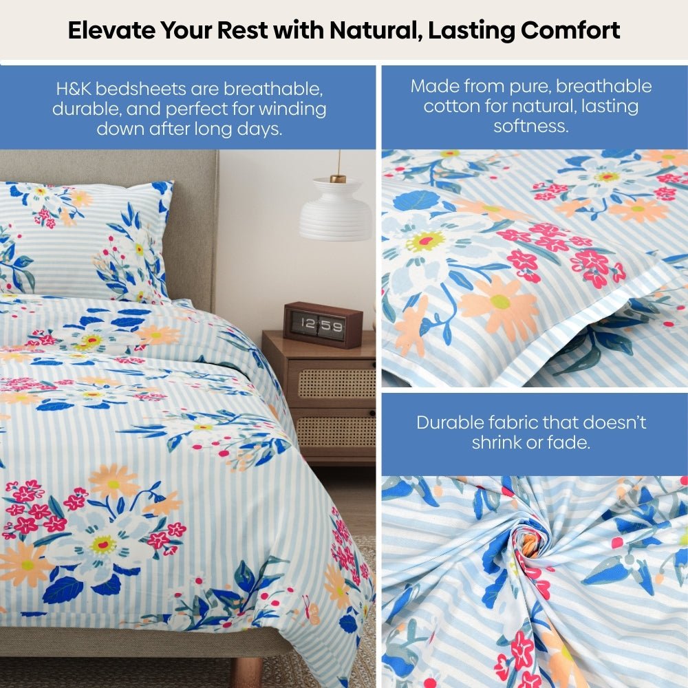 Floral Tapestry Combed Cotton King Flat Bedsheet, 186 TC - Bedsheets | haus & kinder