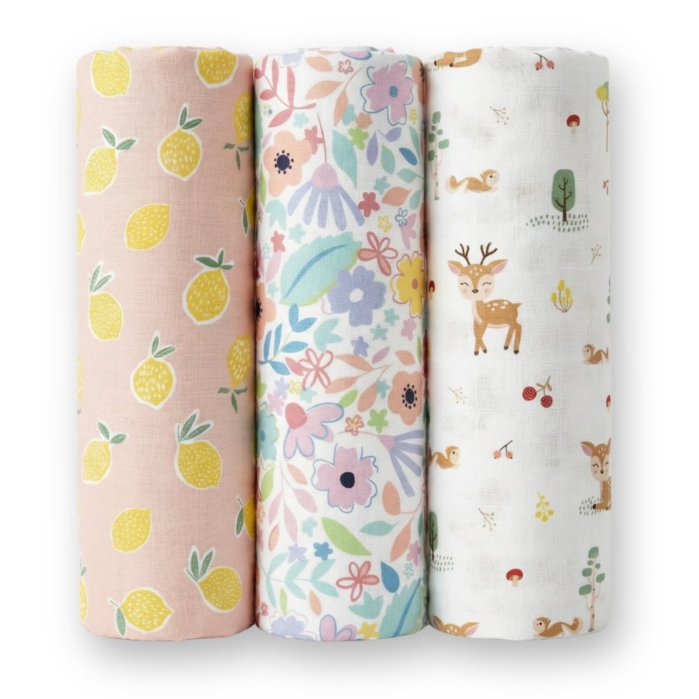 Citrus groove Collection 100% Cotton Muslin Swaddle Pack Of 3 | 0 to 3 Months - Swaddles | haus & kinder