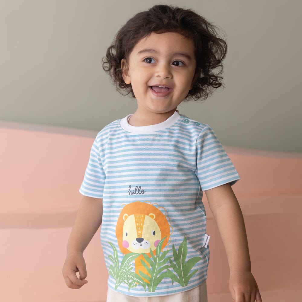 100% Cotton Half Sleeve Boy T-Shirt, Blue-Yellow