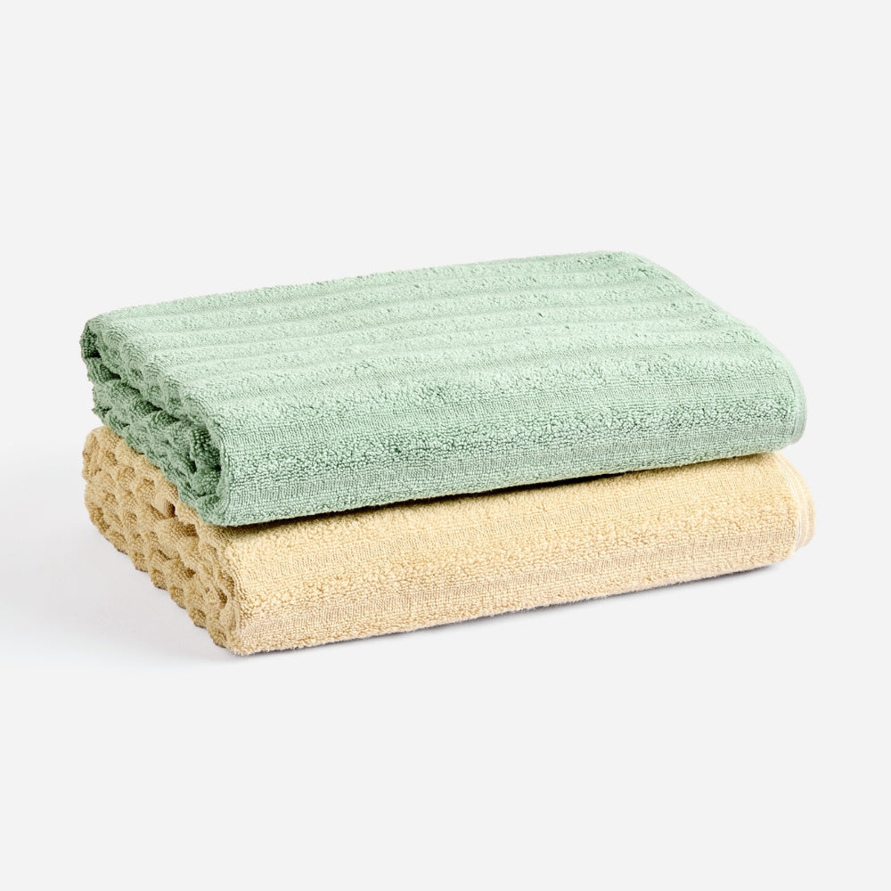 100% Cotton Allure Zero Twist Bath Towel - Pack Of 2 (Beige, Sage Green)