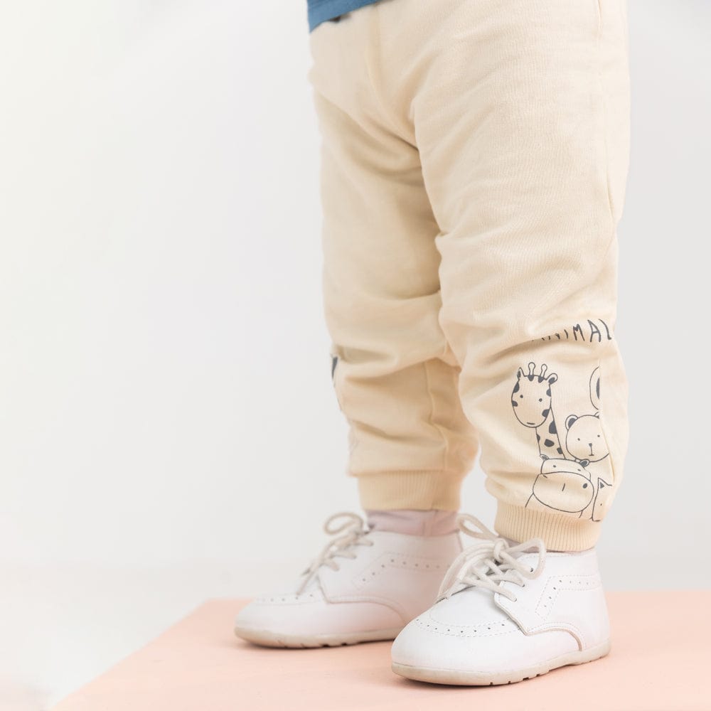 100% Cotton Full Length Boy Joggers, Off white