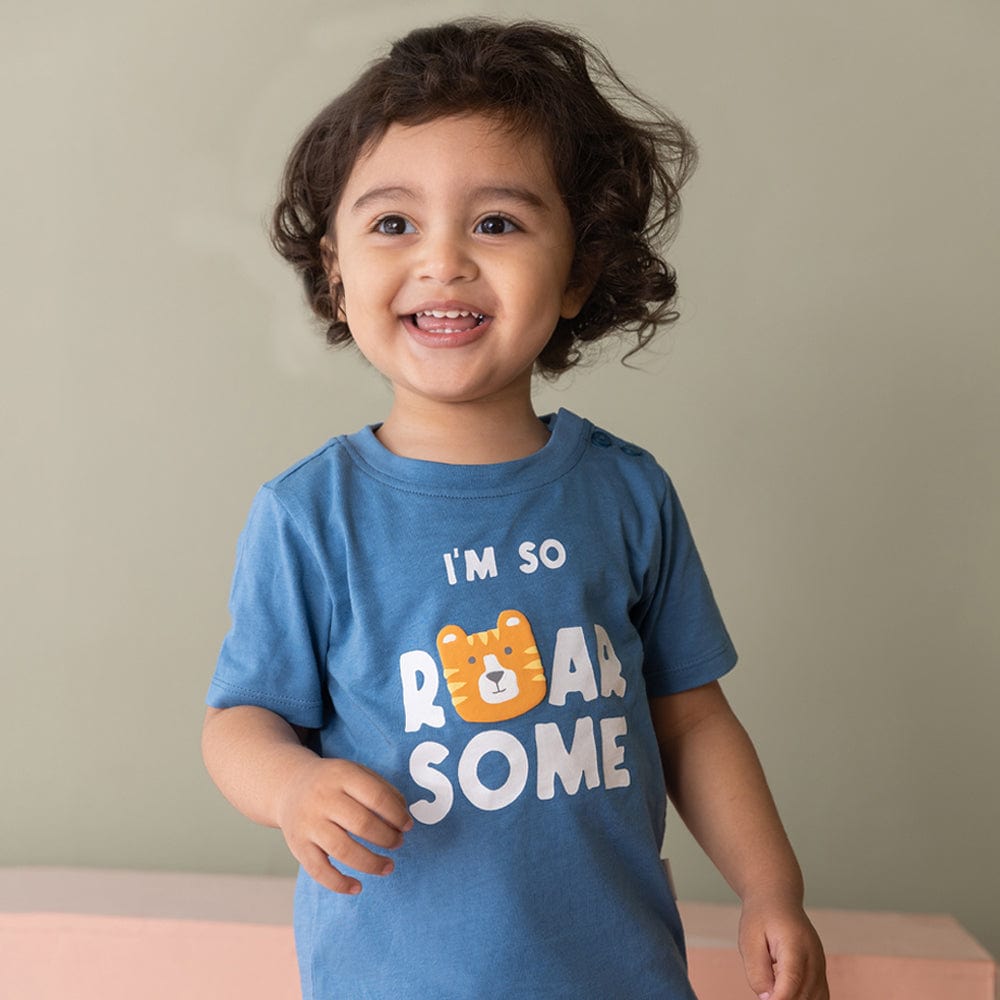 100% Cotton Half Sleeve Boy Lounge Sets, Blue-White