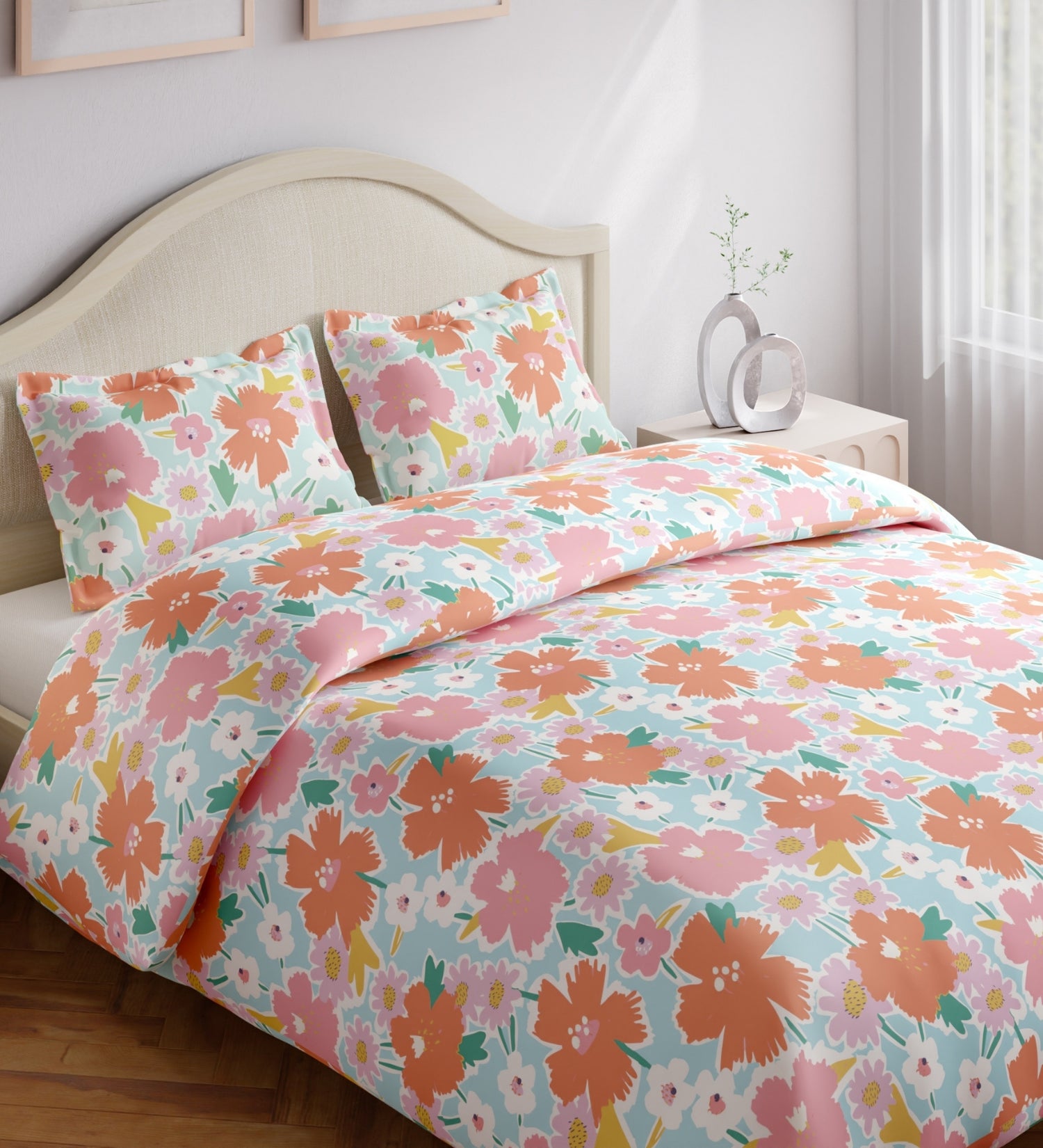 Abstract Floral 100% Cotton King Flat Bedsheet, 144 TC