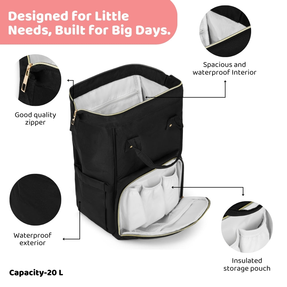 Chic Diaper Bag Backpack (Capacity - 20L) , Black