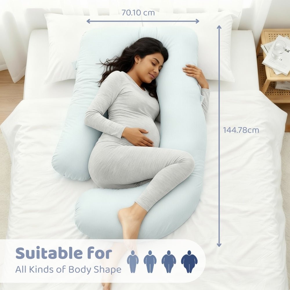 J-Shape Maternity Pillow With Cotton Cover- Blue - Feeding and Diapering | haus & kinder