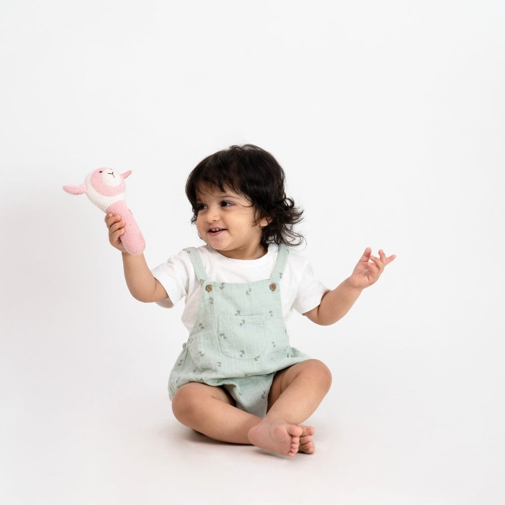 Mint Meadow Muslin Dungaree Romper Set- Mint Green