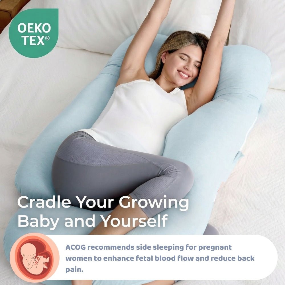 J-Shape Maternity Pillow With Cotton Cover- Blue - Feeding and Diapering | haus & kinder