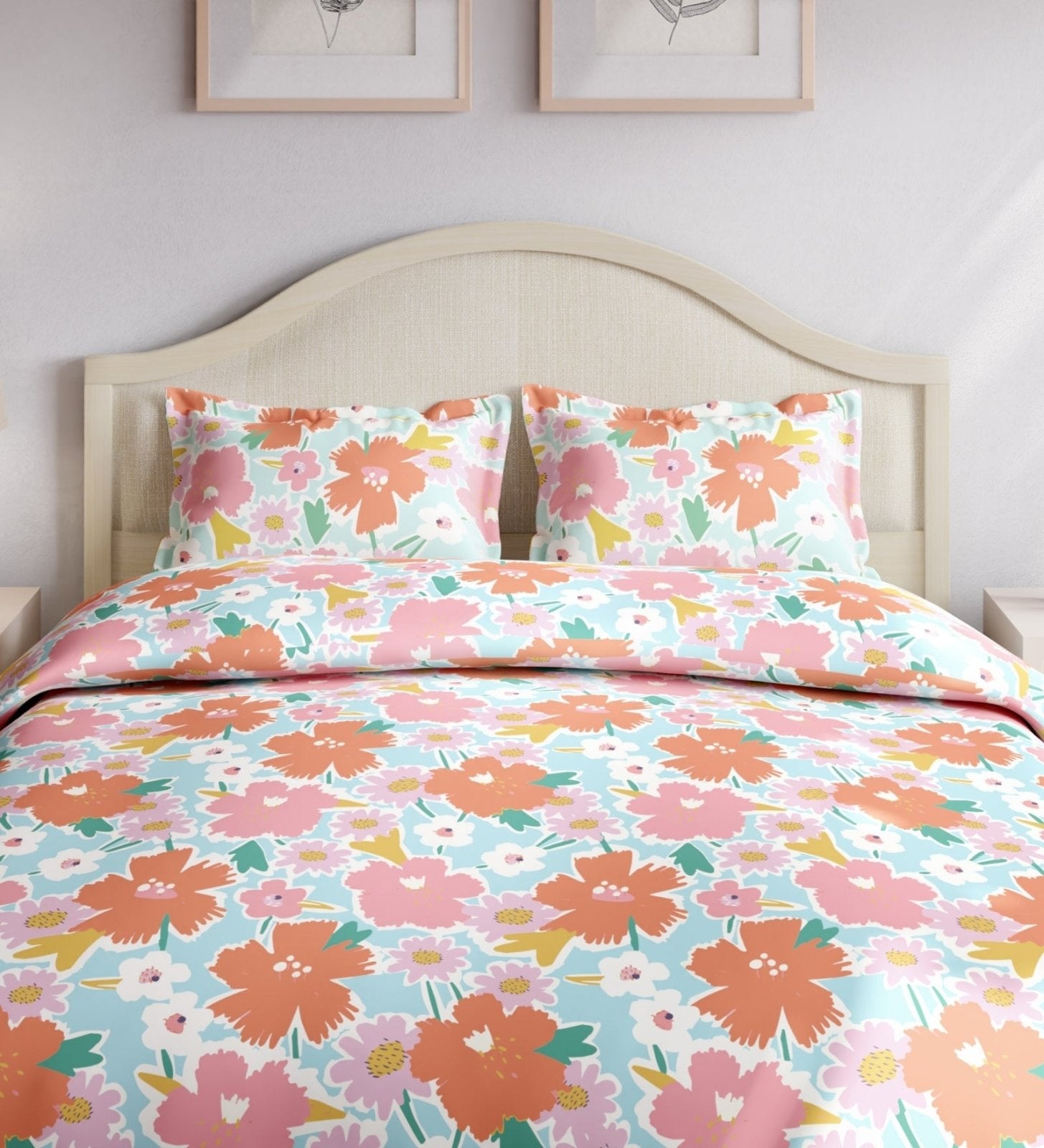 Abstract Floral 100% Cotton King Flat Bedsheet, 144 TC - Bedsheets | haus & kinder