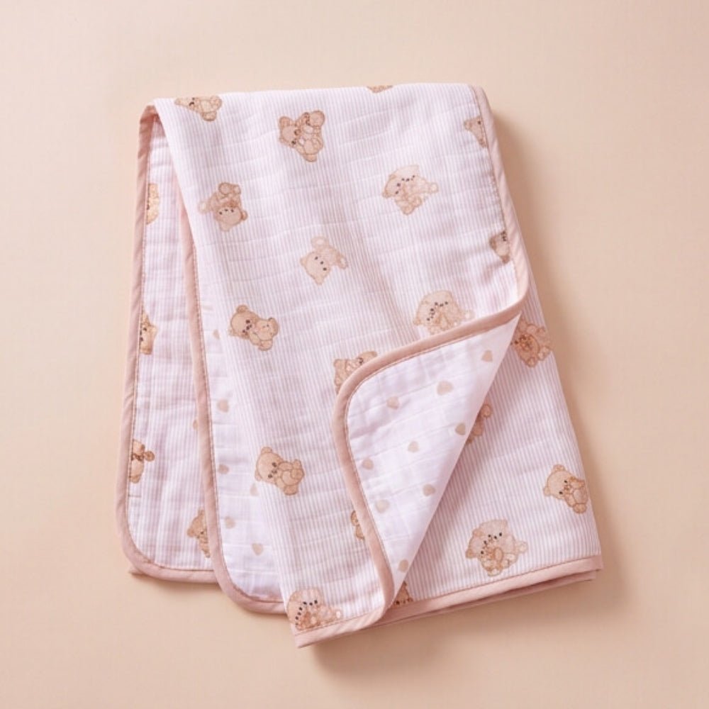 Twin Teddy 3-Layer Reversible Muslin Baby Blanket - Swaddles and Blankets | haus & kinder