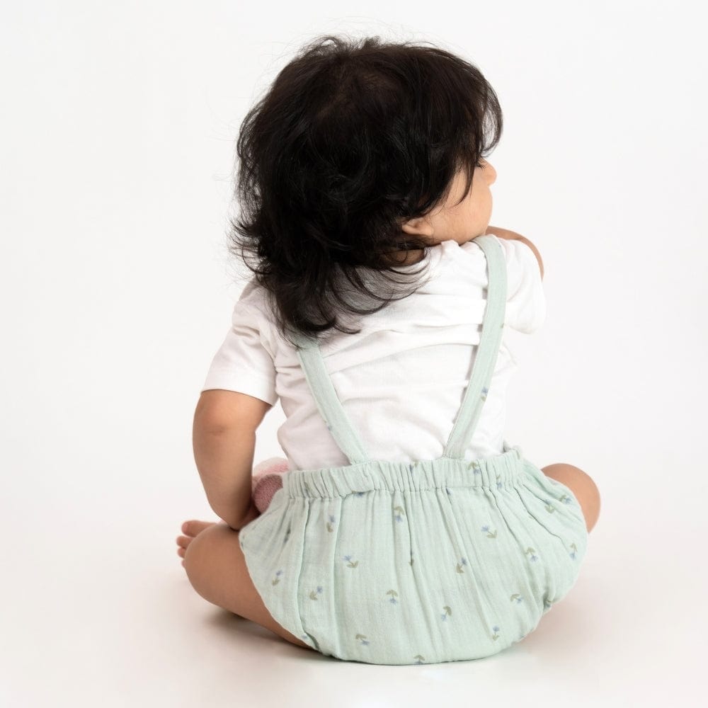 Mint Meadow Muslin Dungaree Romper Set- Mint Green