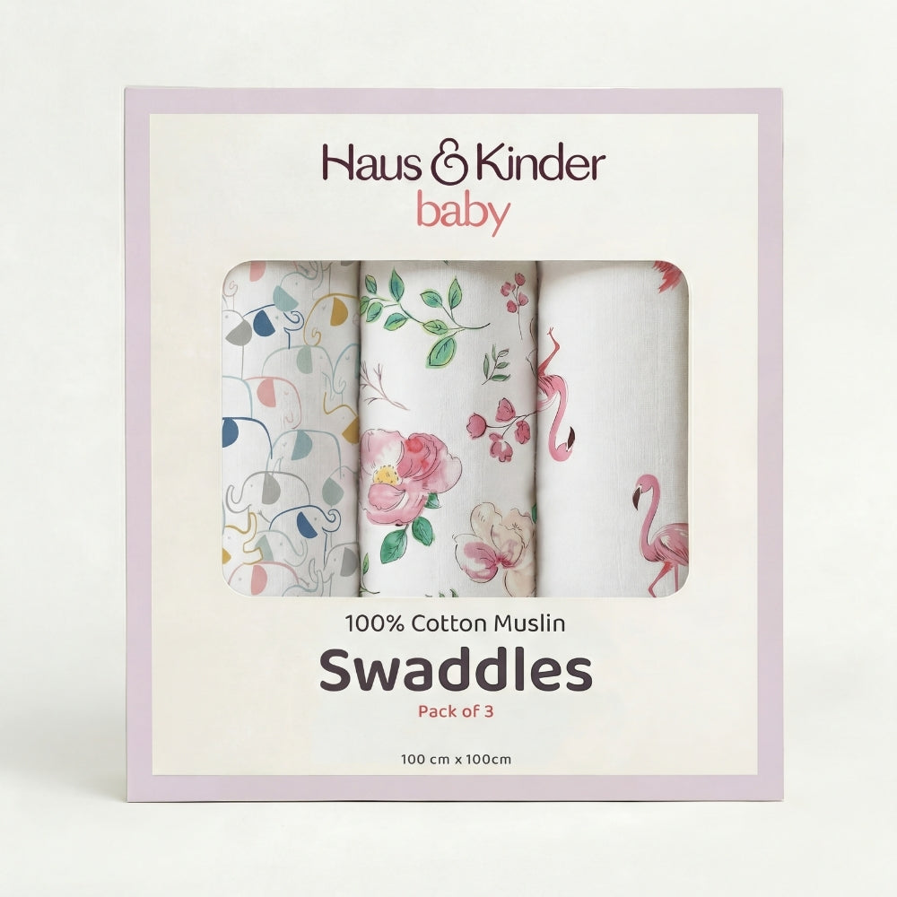 Nature nexus Collection 100% Cotton Muslin Swaddle Pack Of 3