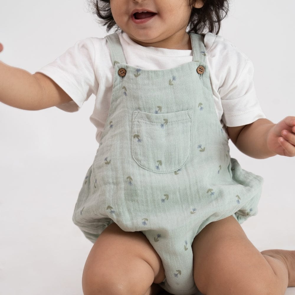 Mint Meadow Muslin Dungaree Romper Set- Mint Green
