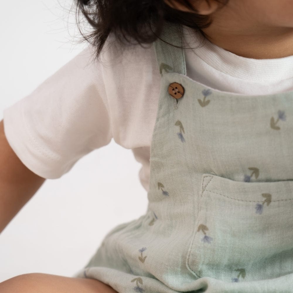 Mint Meadow Muslin Dungaree Romper Set- Mint Green