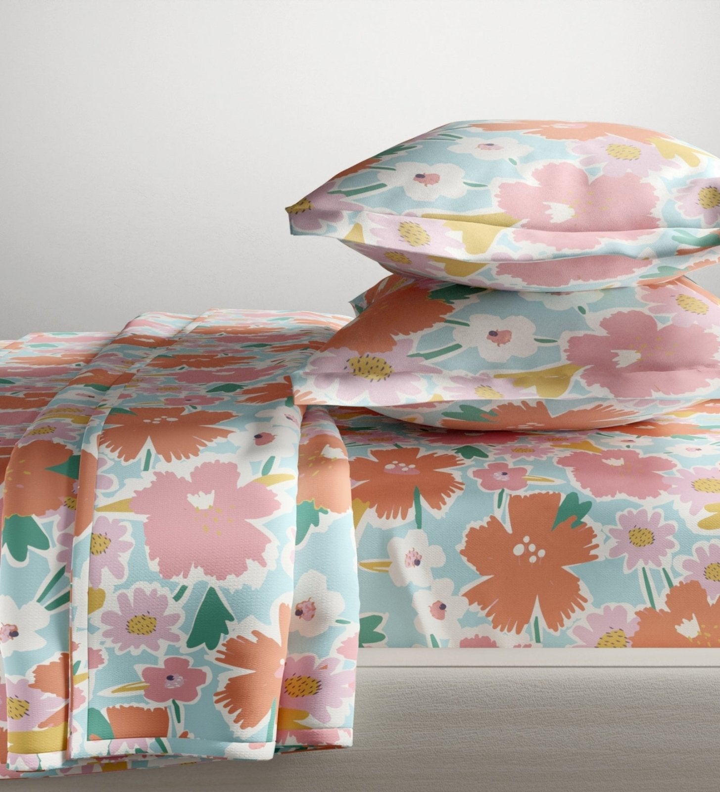 Abstract Floral 100% Cotton King Flat Bedsheet, 144 TC - Bedsheets | haus & kinder