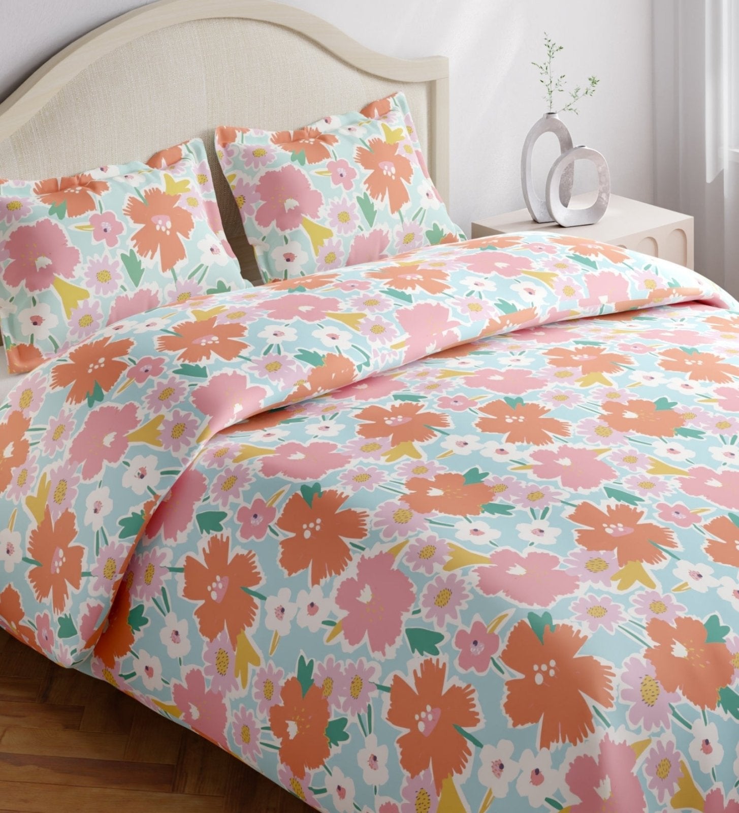 Abstract Floral 100% Cotton King Flat Bedsheet, 144 TC - Bedsheets | haus & kinder