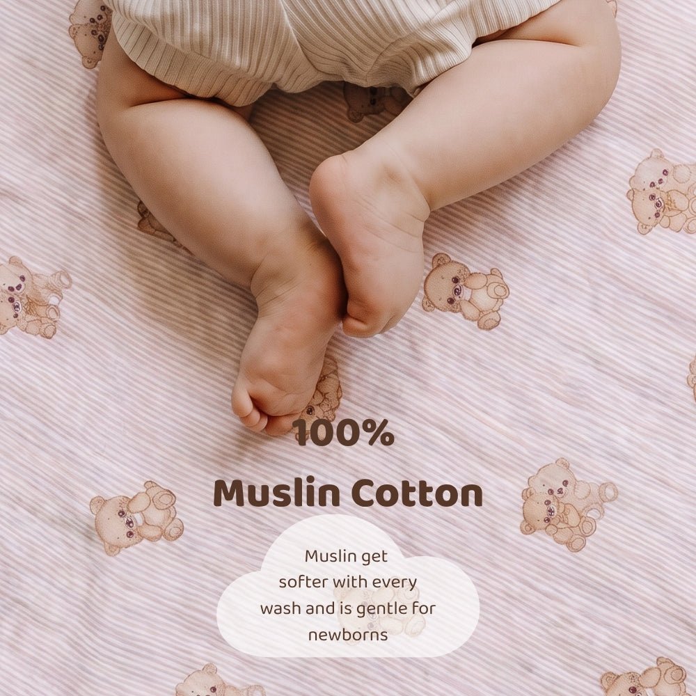 Twin Teddy 3-Layer Reversible Muslin Baby Blanket - Swaddles and Blankets | haus & kinder