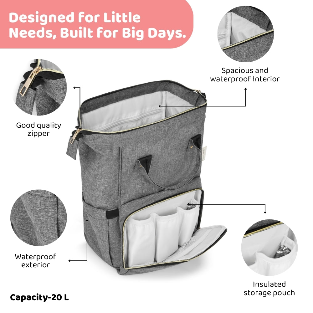 Chic Diaper Bag Backpack (Capacity - 20L) , Grey