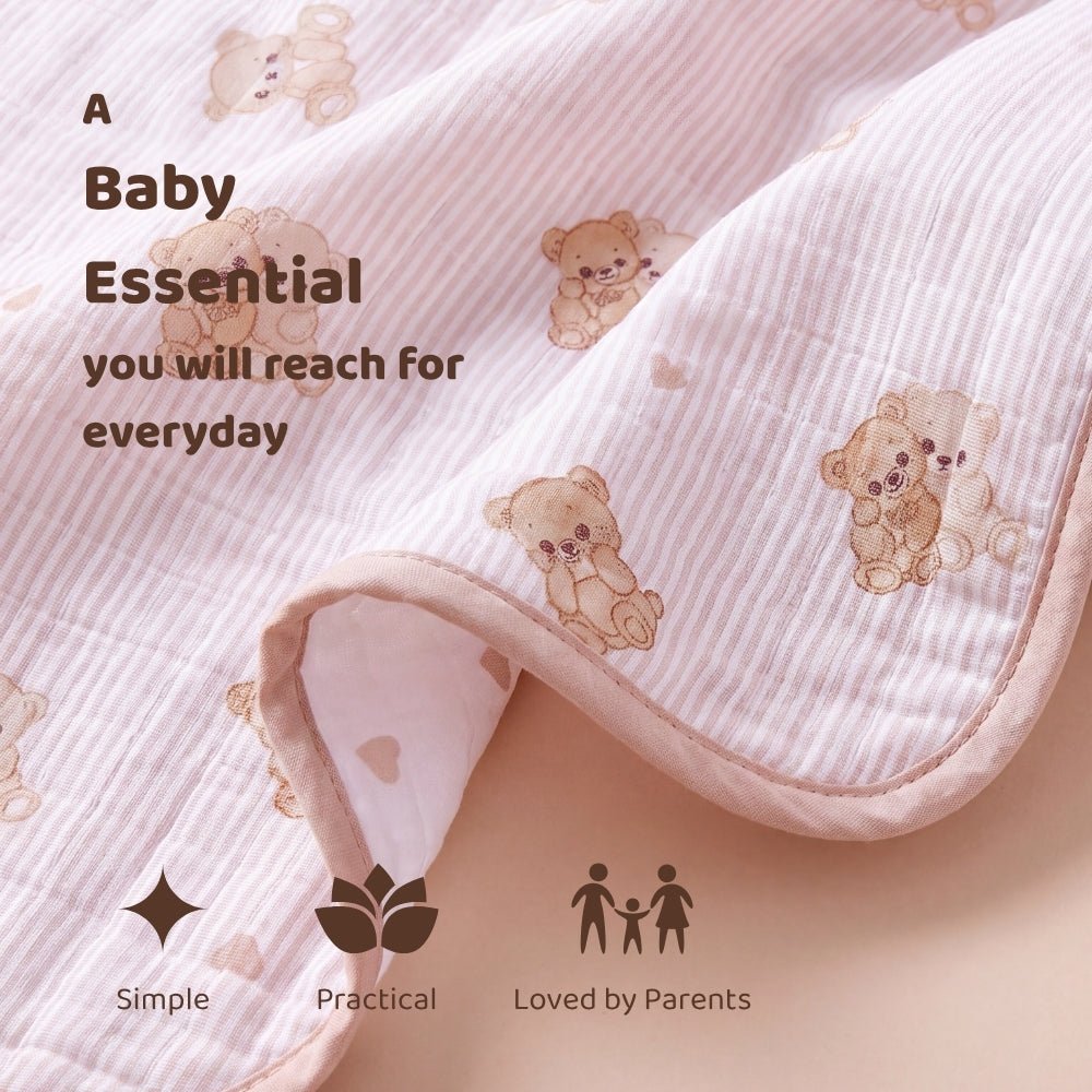 Twin Teddy 3-Layer Reversible Muslin Baby Blanket - Swaddles and Blankets | haus & kinder
