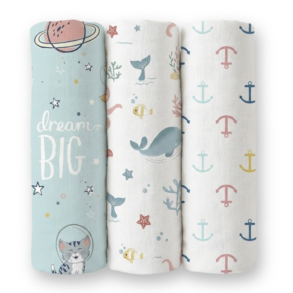 Oasis Collection 100% Cotton Muslin Swaddle Pack Of 3 | 0 to 3 Months - Swaddles | haus & kinder