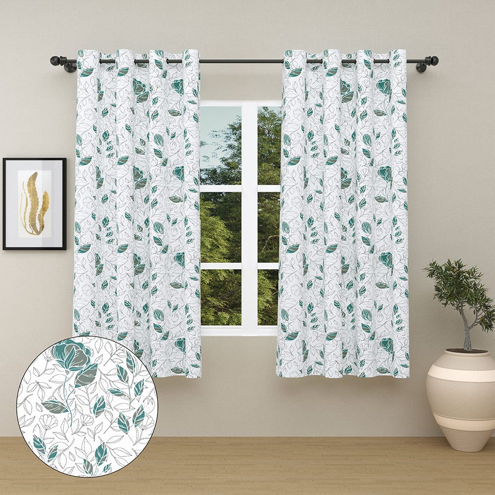 Blooming Roses Aqua Curtain Set