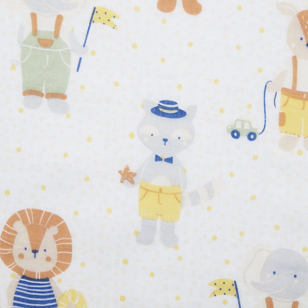 Jungle Party 100% Cotton Muslin Reversible Blanket for New Born Baby