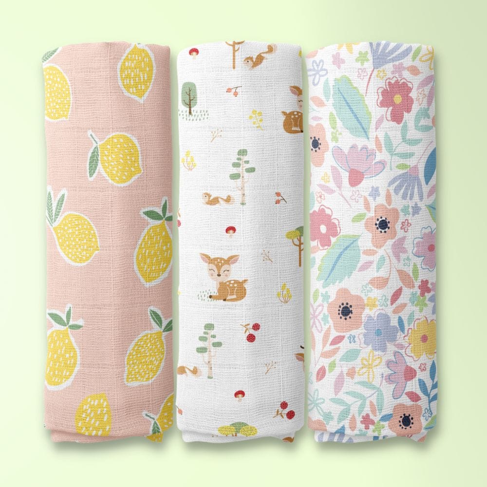 Citrus groove Collection 100% Cotton Muslin Swaddle Pack Of 3