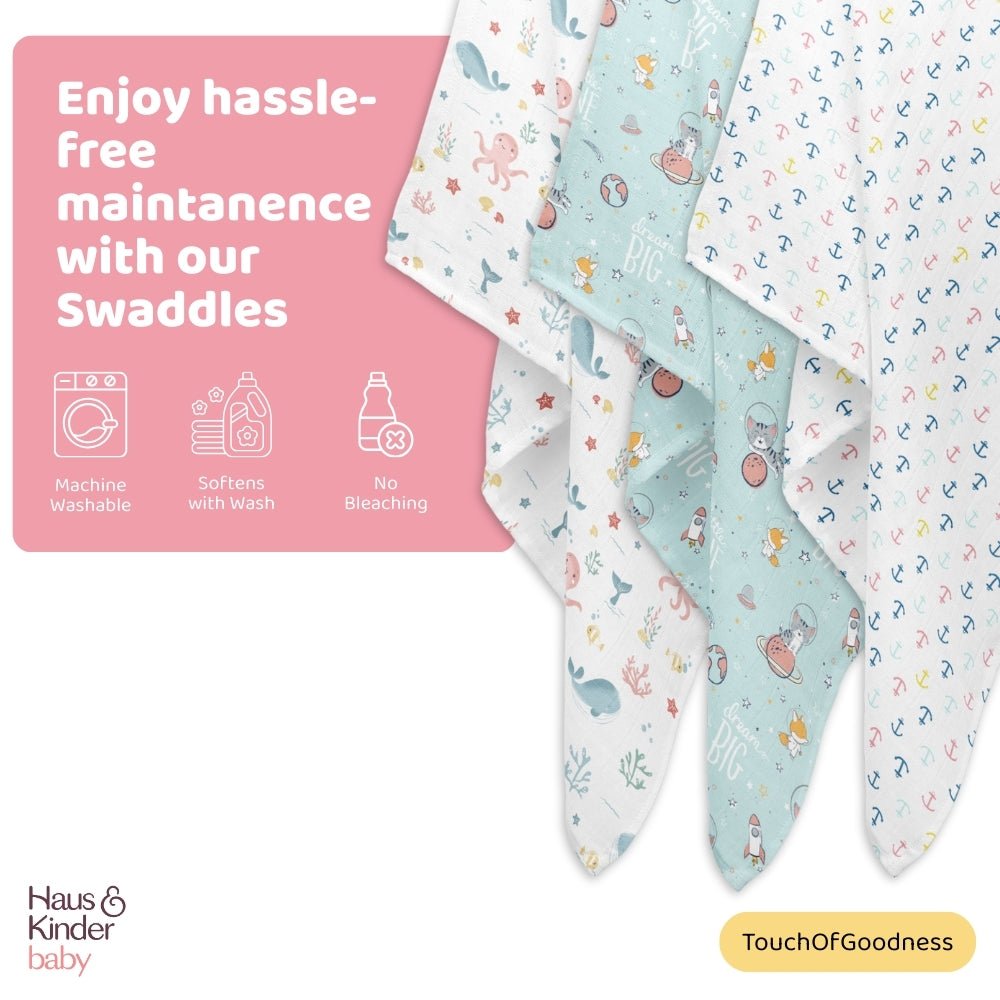 Oasis Collection 100% Cotton Muslin Swaddle Pack Of 3 | 0 to 3 Months - Swaddles | haus & kinder