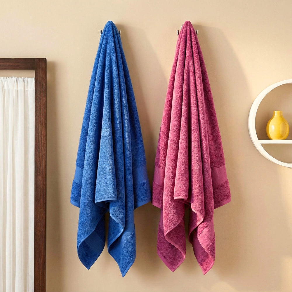 100% Cotton Harmony Combed Bath Towel- Pack Of 2 (Cobalt, Mulberry)