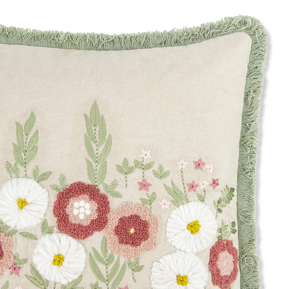 Embroidered Decorative Cushion Cover, Pastel Meadow