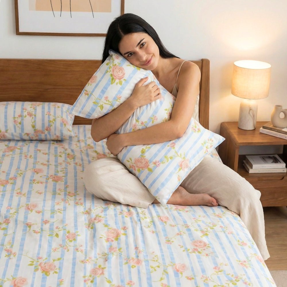 Rosaline Stripes 100% Cotton Double Size Bedsheet, 144 TC - Bedsheets | haus & kinder