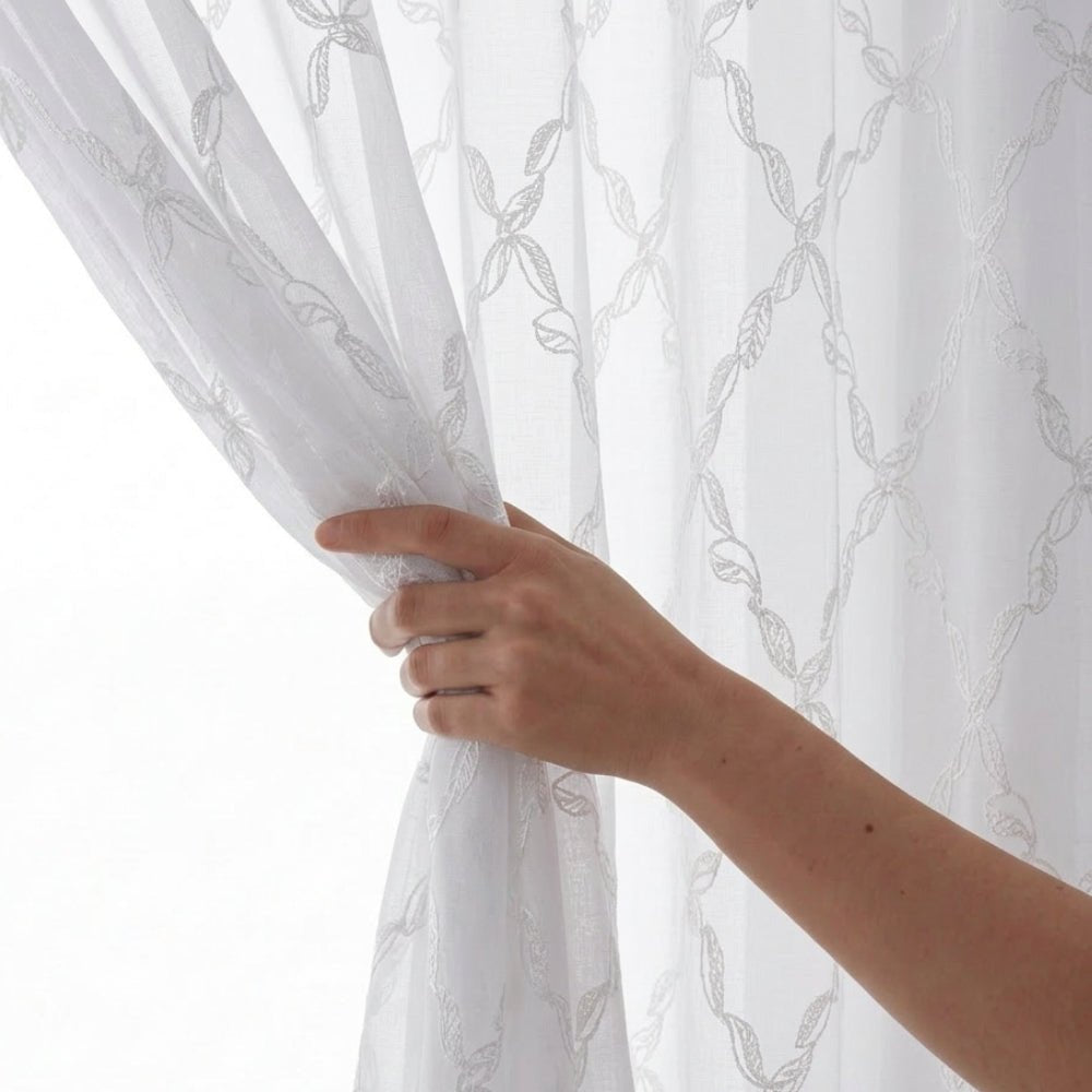 Serene Tendrils Curtain, White - Sheer Curtains | haus & kinder