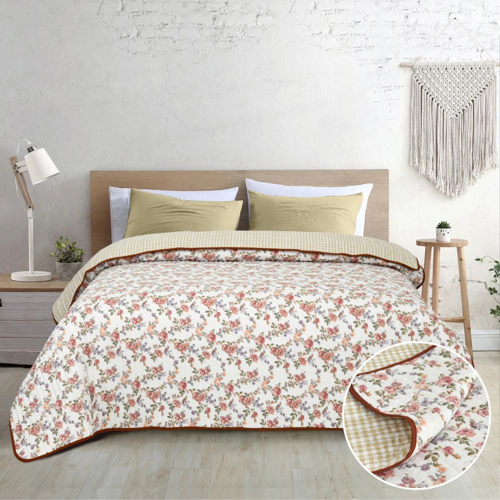 Digital Printed Ultra Soft Peach Finish Reversible Comforter, Rosewood Charm