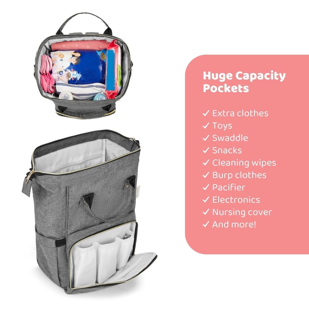 Grey Chic Diaper Bag Backpack (Capacity - 20L) - Diaper Bag | haus & kinder