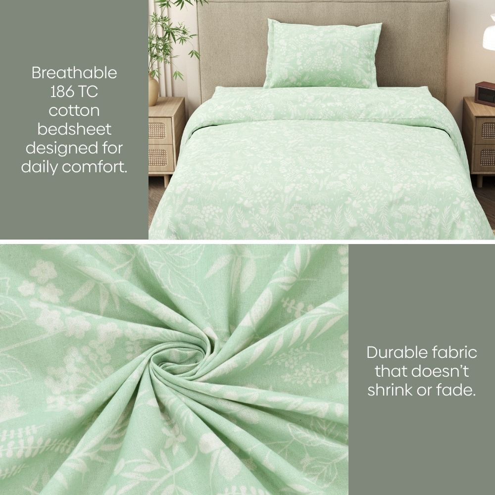Silver Meadow Bloom Single Flat Size Bedsheet, 186 TC