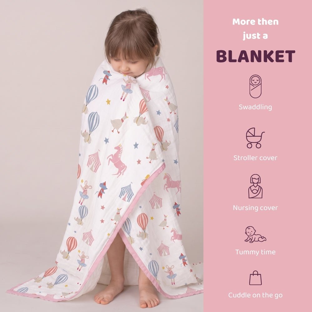Dreamy Carnival 3-Layer Reversible Muslin Baby Blanket - Swaddles and Blankets | haus & kinder