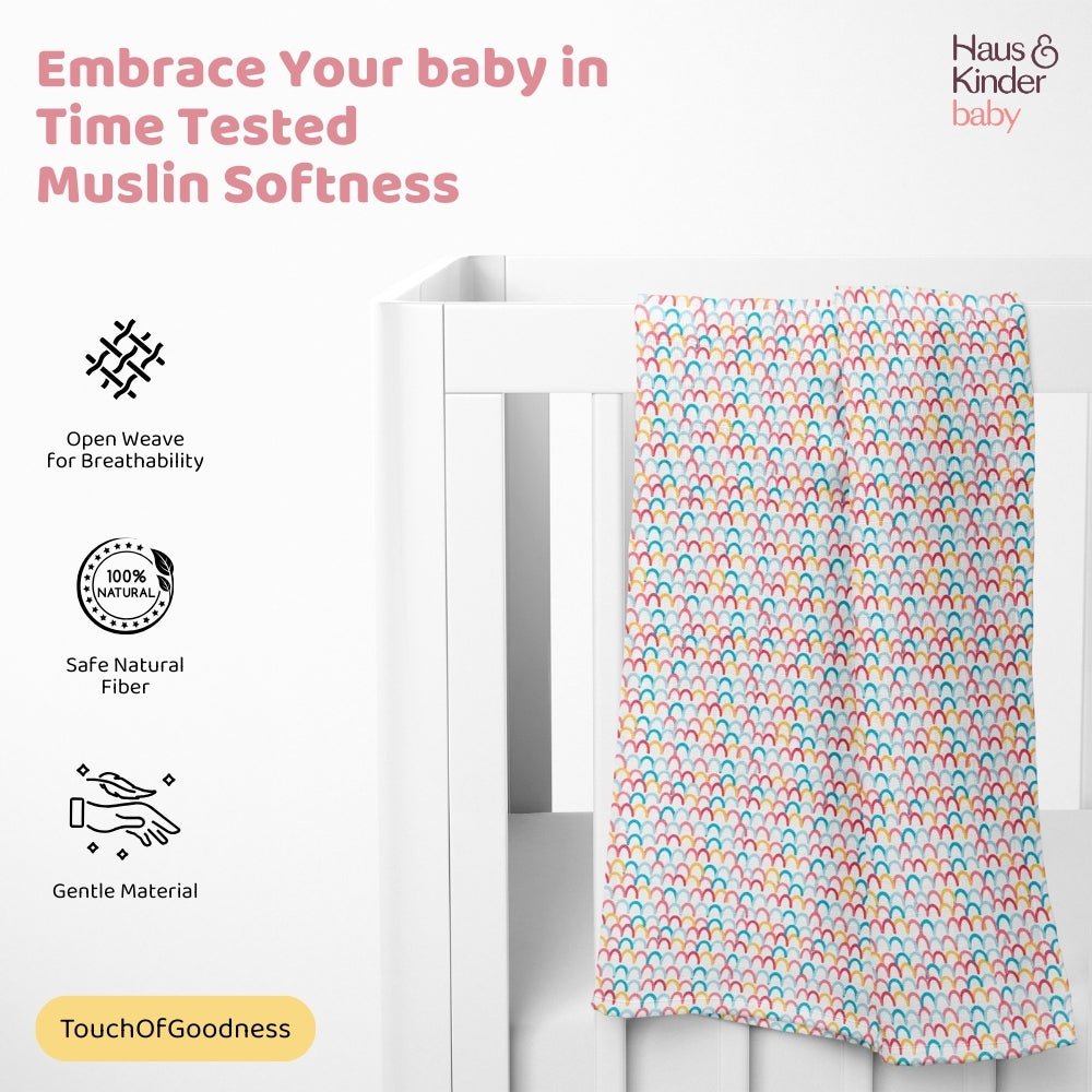 Rainbow Collection 100% Cotton Soft Muslin Swaddles Wrap 0-3Months Pack of 3 - Swaddles | haus & kinder