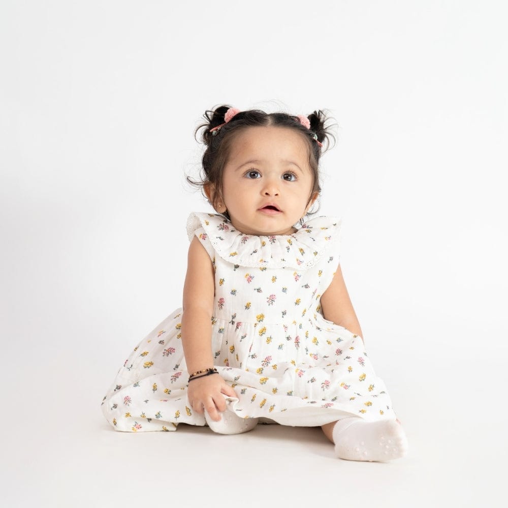 100% Cotton Blossia Frock with Blommer- White