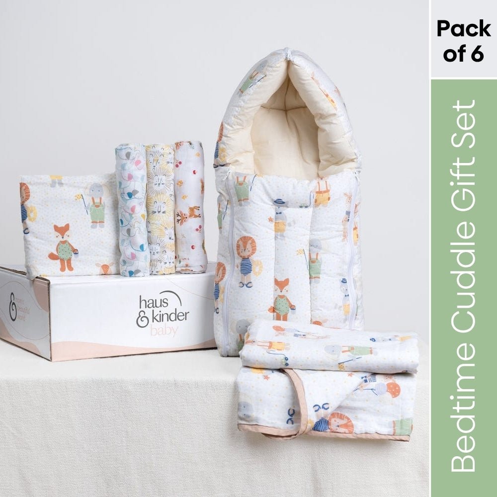 Jungle Party 100% Cotton Bedtime Cuddle Gift Box 0 - 12 Months Pack of 6 - Baby Essentials | haus & kinder