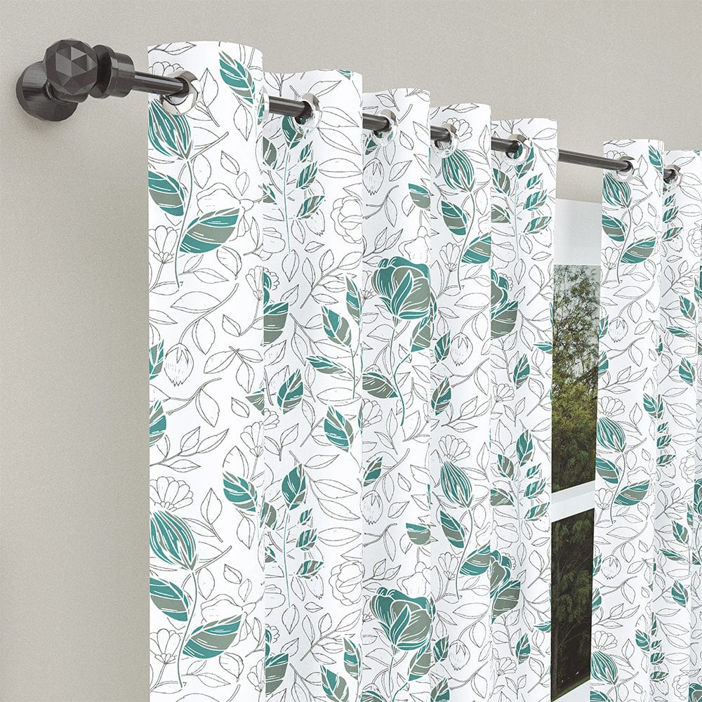 Blooming Roses Aqua Curtain Set