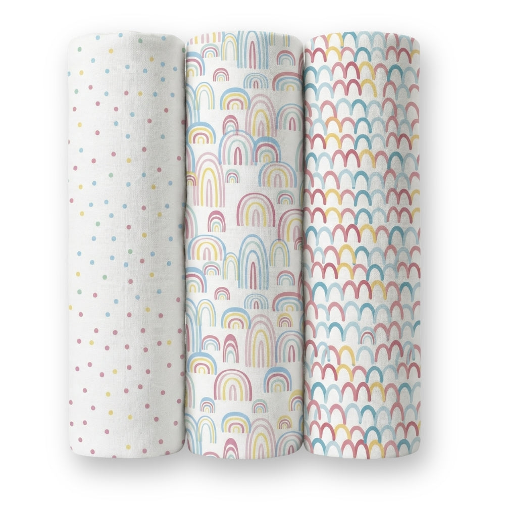 Rainbow Collection 100% Cotton Soft Muslin Swaddles Wrap for Newborn Baby - Pack of 3, Multicolor