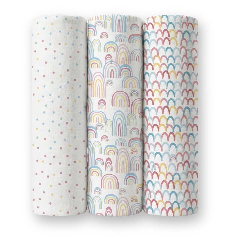 Rainbow Collection 100% Cotton Soft Muslin Swaddles Wrap 0-3Months Pack of 3 - Swaddles | haus & kinder