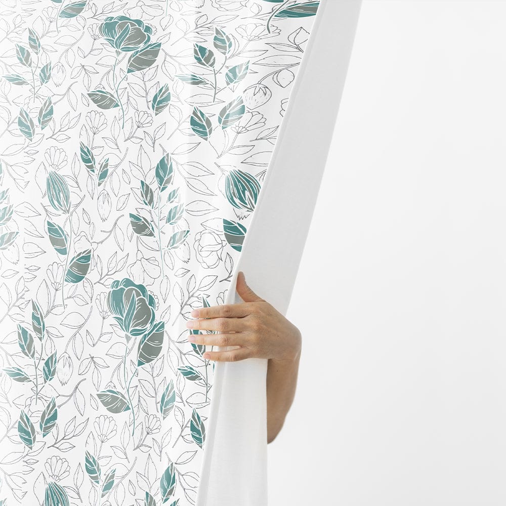 Blooming Roses Aqua Curtain Set