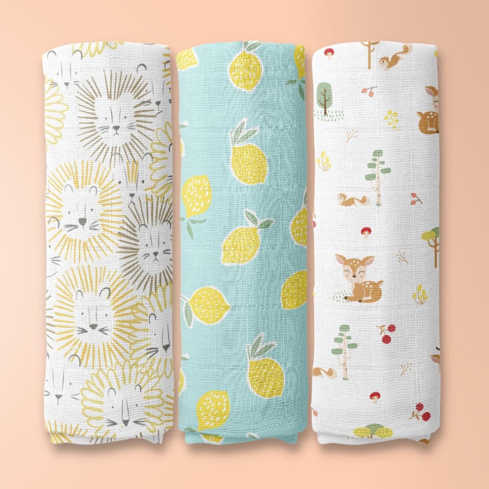 Wildlife wonder Collection 100% Cotton Muslin Swaddle Pack Of 3