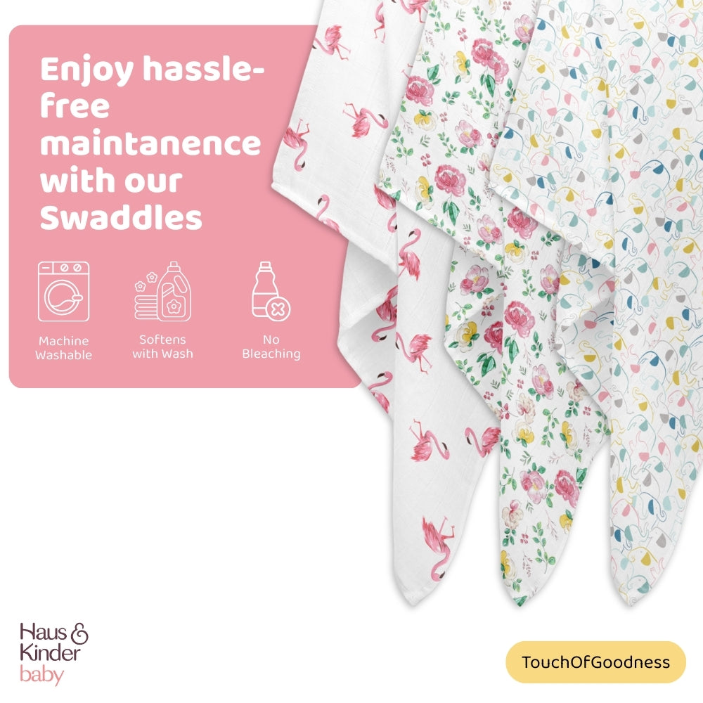 Nature nexus Collection 100% Cotton Muslin Swaddle Pack Of 3