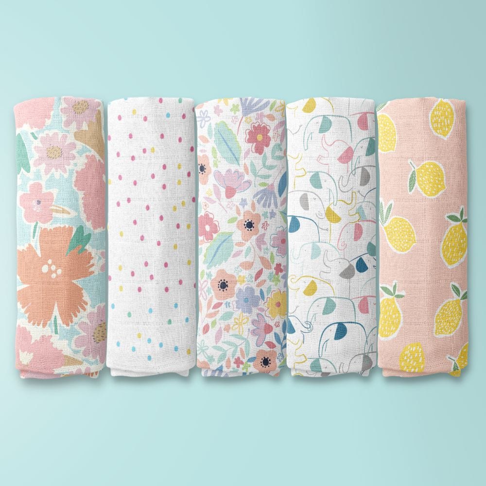 Eleflora Collection 100% Cotton Muslin Swaddle Pack Of 5