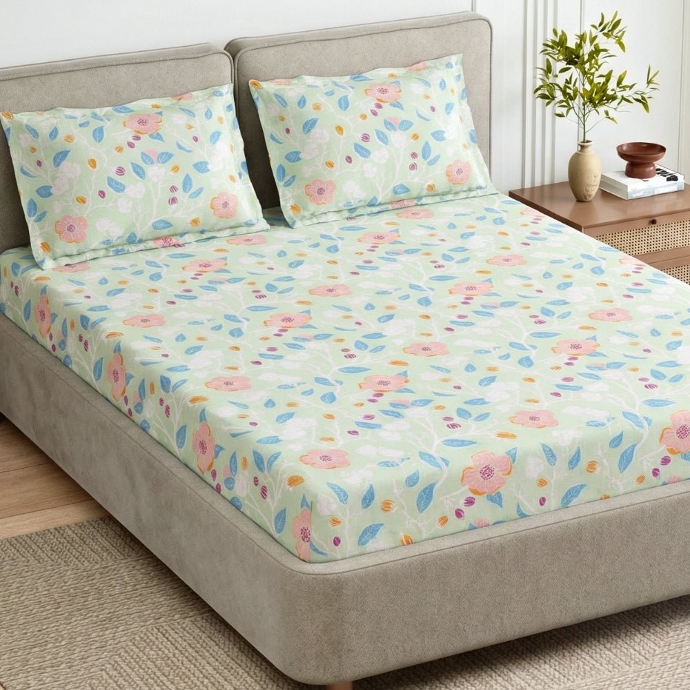 Bloomfield Dawn Combed Cotton King Fitted Bedsheet, 186 TC - Bedsheets | haus & kinder