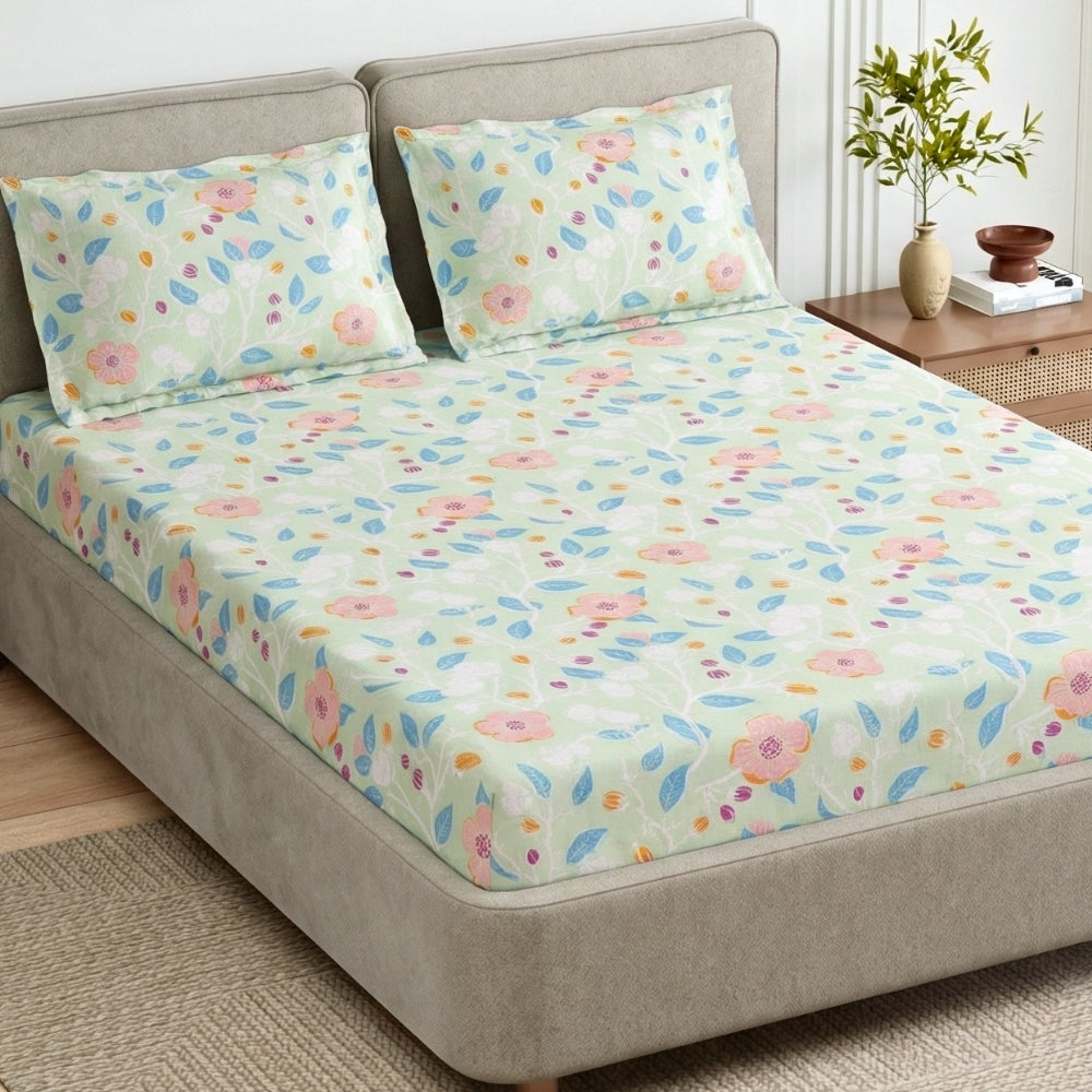 Bloomfield Dawn Combed Cotton Double Fitted Bedsheet, 186 TC