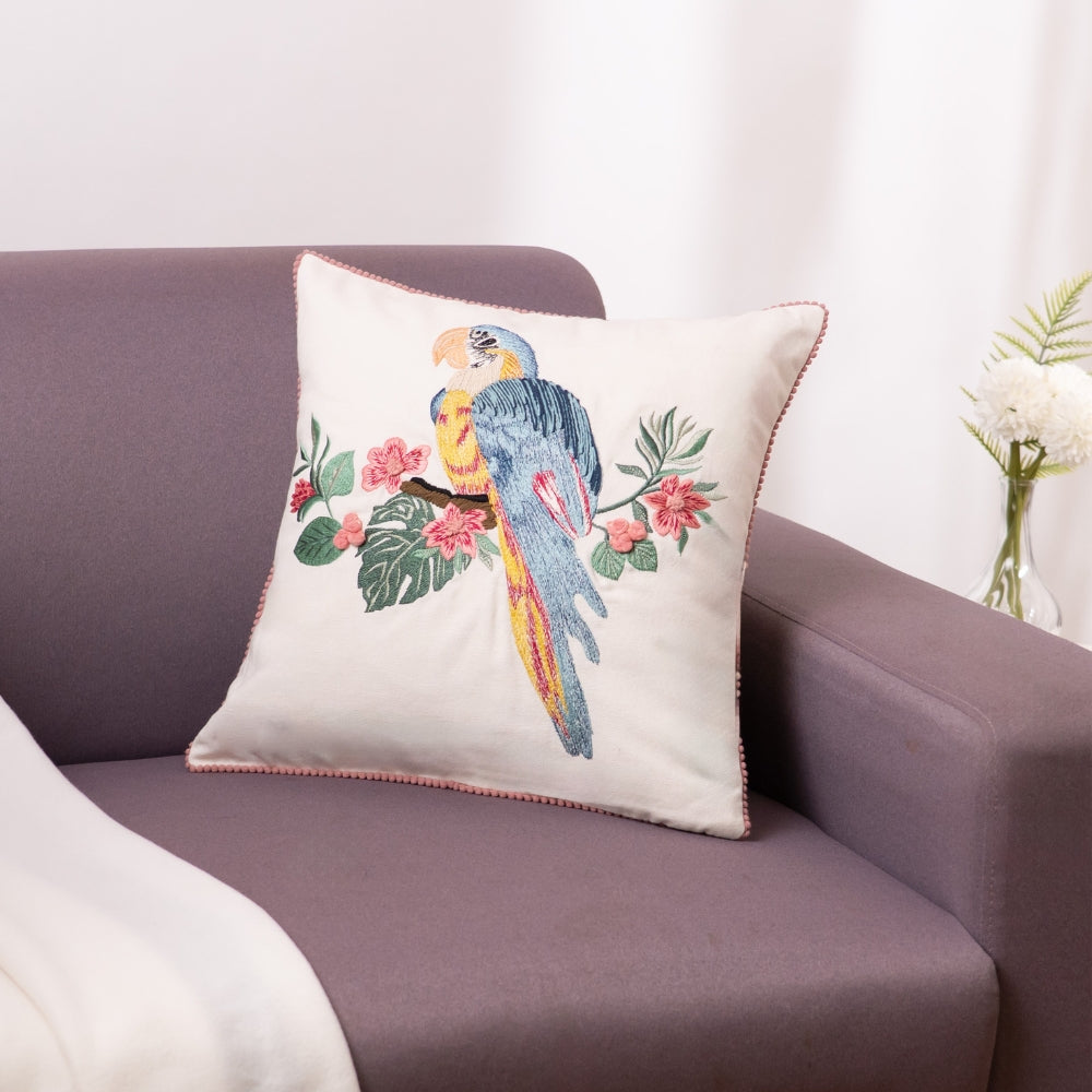 Embroidered Decorative Cushion Cover, Tropical Plumage