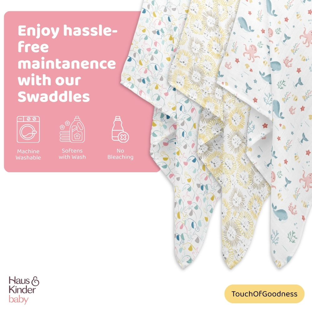 Animal Arcade Collection 100% Cotton Muslin Swaddle Pack Of 3
