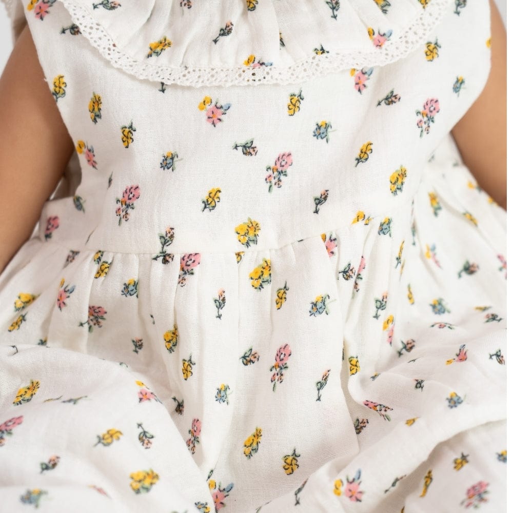 100% Cotton Blossia Frock with Blommer- White